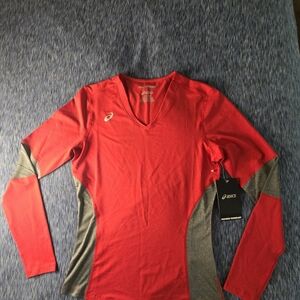 NWT ASICS MOTIONDRY Long Sleeve Shirt, Small in red and gray
